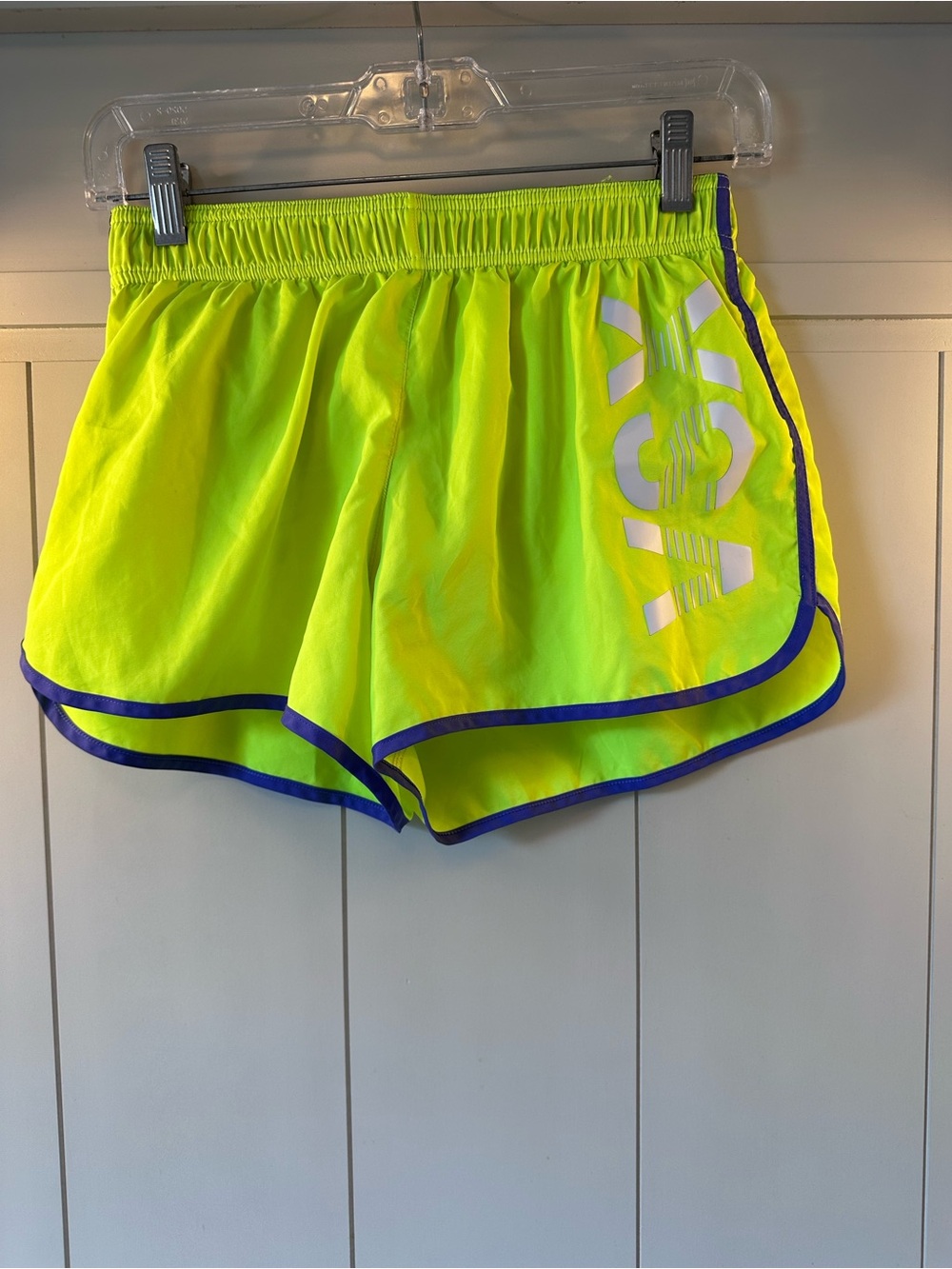 Victoria's Secret Neon Yellow Athletic Shorts with Purple Trim